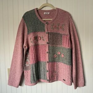 Women's Pink and Gray Patchwork Sweater